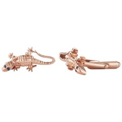 Marisa Perry Alligator Cufflinks in Rose Gold with Blue Sapphire Eyes 10