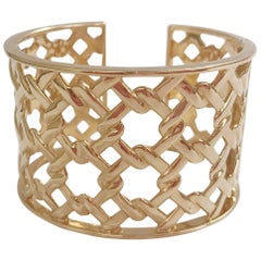 Basket Weave Yellow Gold Hinged Cuff Bracelet