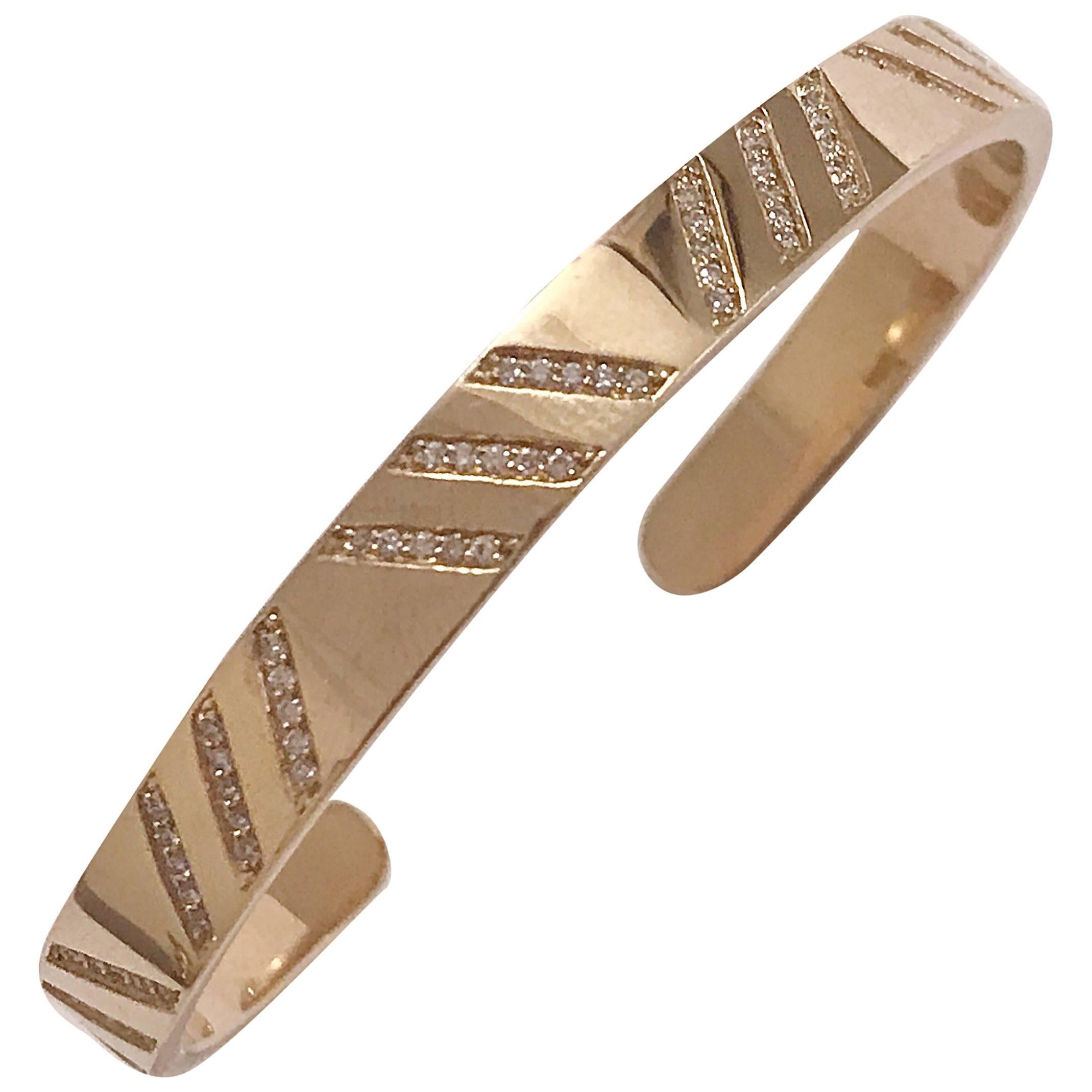 'Slash' Diamond and Yellow Gold Cuff Bracelet For Sale