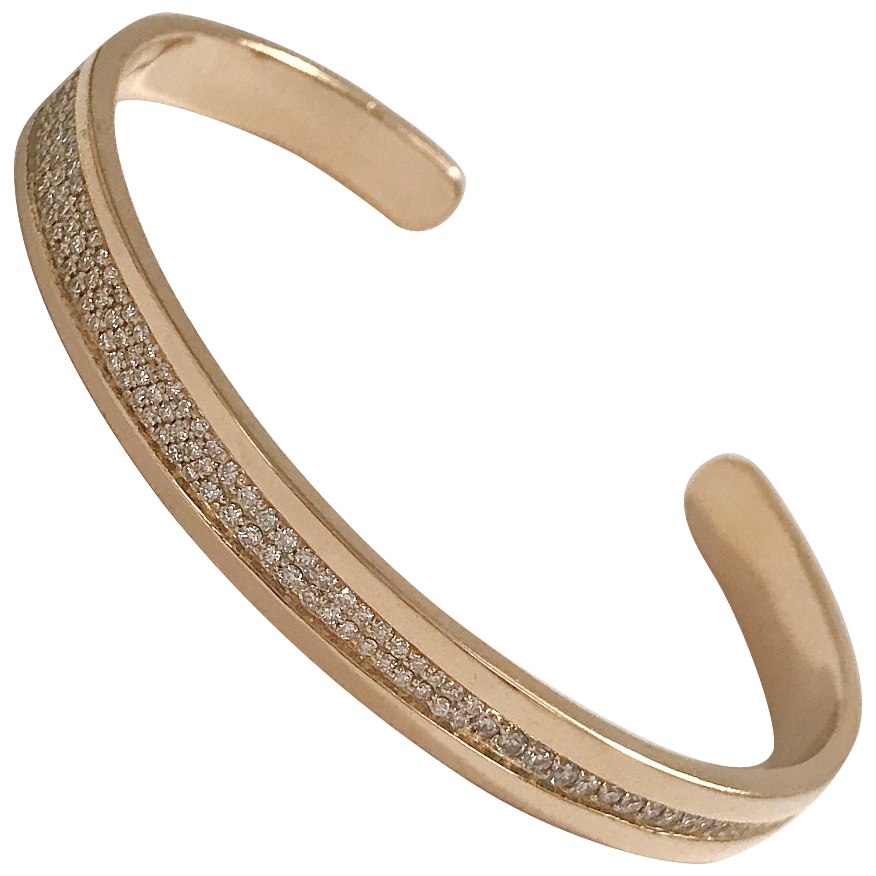 Granulated Diamond and Yellow Gold Cuff Bracelet For Sale