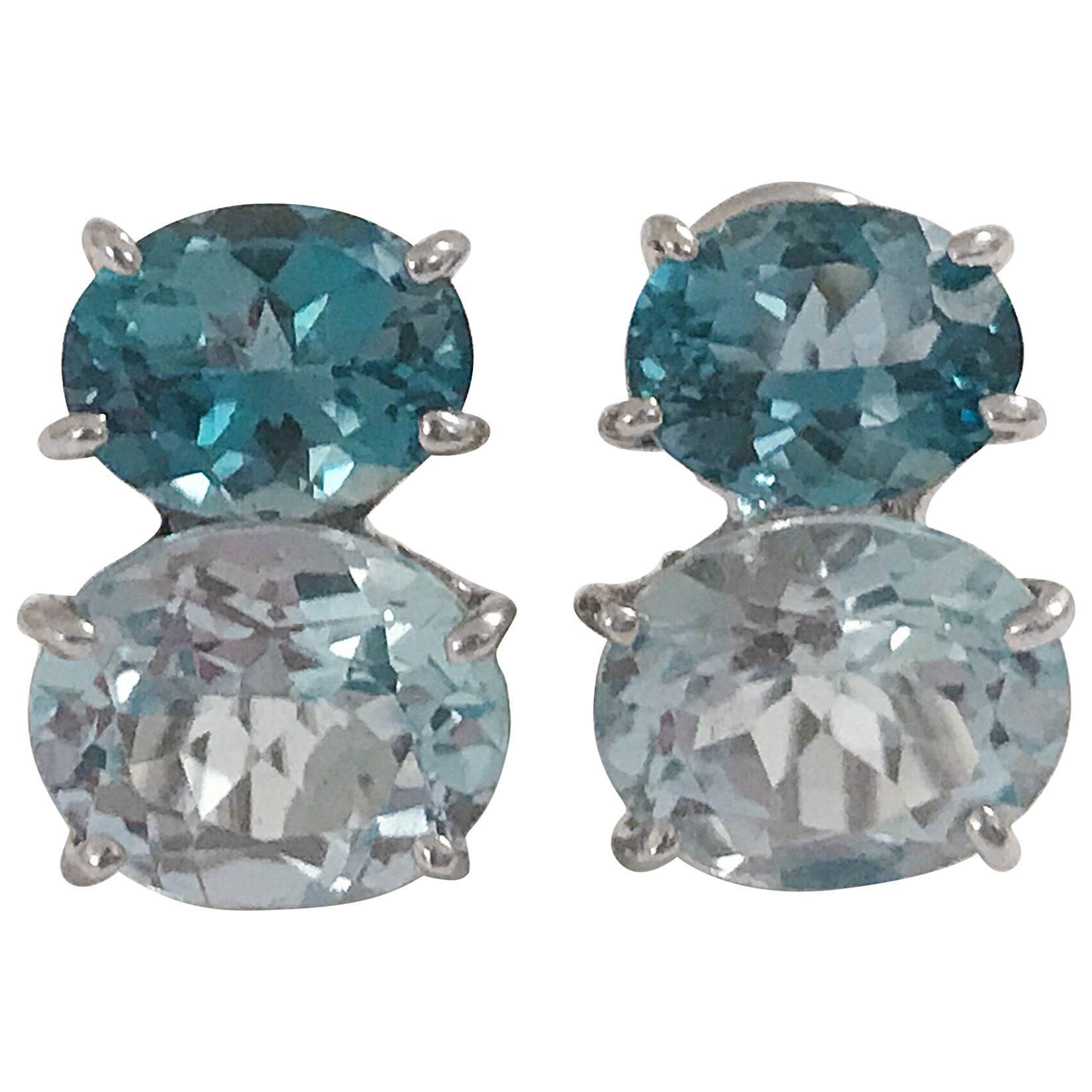 Medium GUM DROP earrings with Two Toned Blue Topaz
