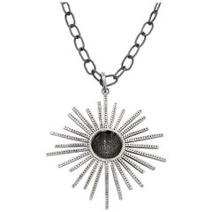 Vintage Sliced Diamond and Oxidized Sterling Silver Starburst Necklace