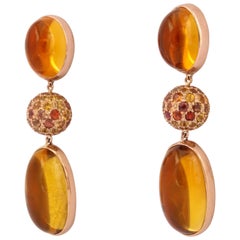 Donna Vock Cabochon Citrine, Orange Sapphire Rose Gold Earrings