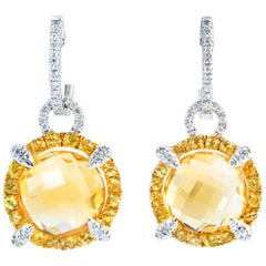 Sumptuous Citrine Diamond White Gold Drop Earrings