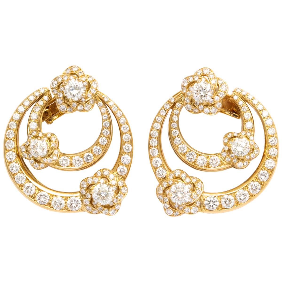Bulgari Diamond Gold Hoop Earrings with Clips For Sale