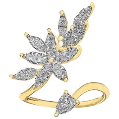 White Diamond Open Yellow Gold Marquise Petals Ring 10