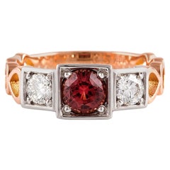 Kian Design, 18 Carat Three Stones Orange Sapphire and Diamond Ring
