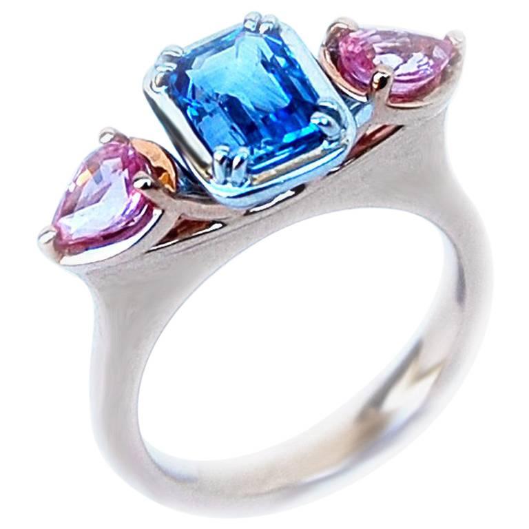 Celebration Ring, Blue and Pink Sapphire Rose Gold Ring For Sale