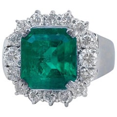 No Oil ‘Untreated’ Natural Green Emerald Diamond Cocktail Ring