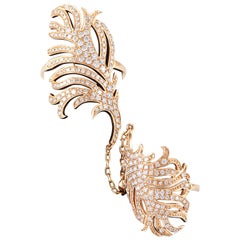 SAM.SAAB Feather Motif Diamond and Rose Gold Chain Ring
