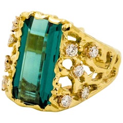 Free-Form Diamond and Green Tourmaline Ring