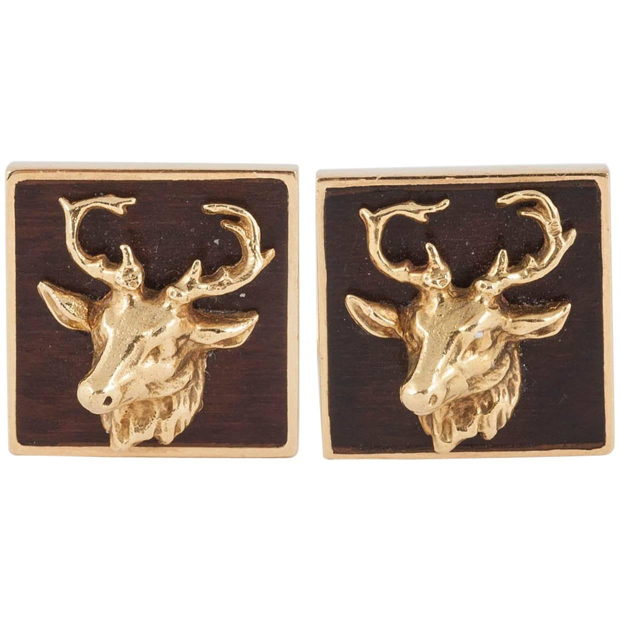  Stags head Cufflinks with Bog Oak Background, by Bry of Paris, c, 1930