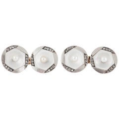 Austrian Diamond, Mother-of-Pearl, Natural Pearl Cufflinks,c,1900