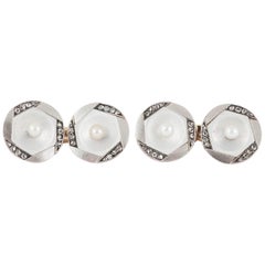  Austrian Diamond, Mother-of-Pearl, Natural Pearl Cufflinks, c, 1900