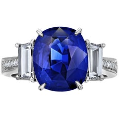 4.50 Carat Royal Blue Sapphire Diamond Ring