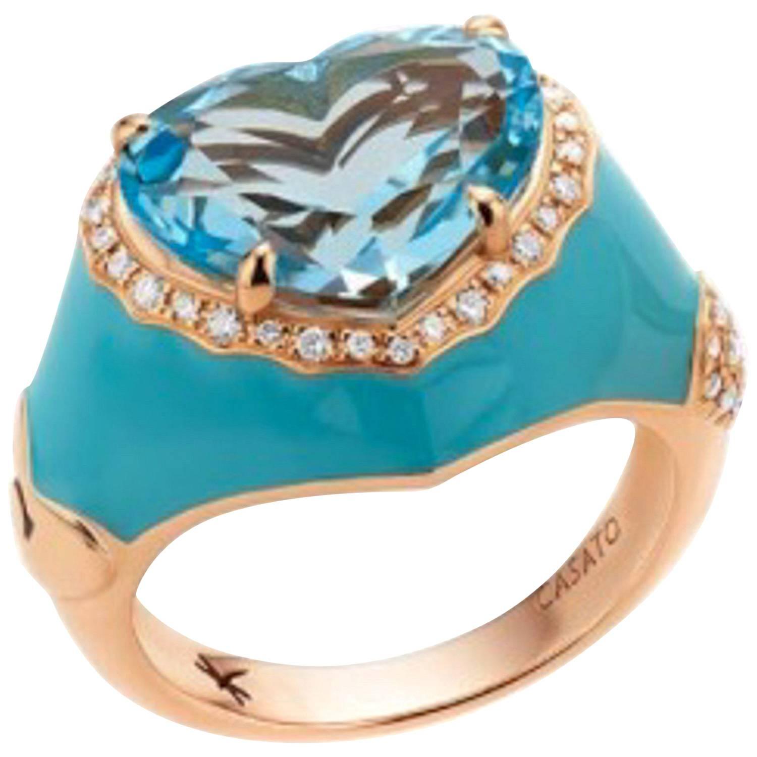 Blue Topaz Rose Gold Enameled Ring