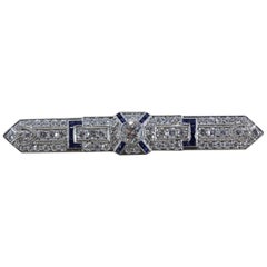 Art Deco Diamond Sapphire Platinum Bar Pin Brooch