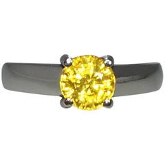 1.12 Carat Round Cut Vivid Yellow Sapphire Platinum Solitaire Ring 950