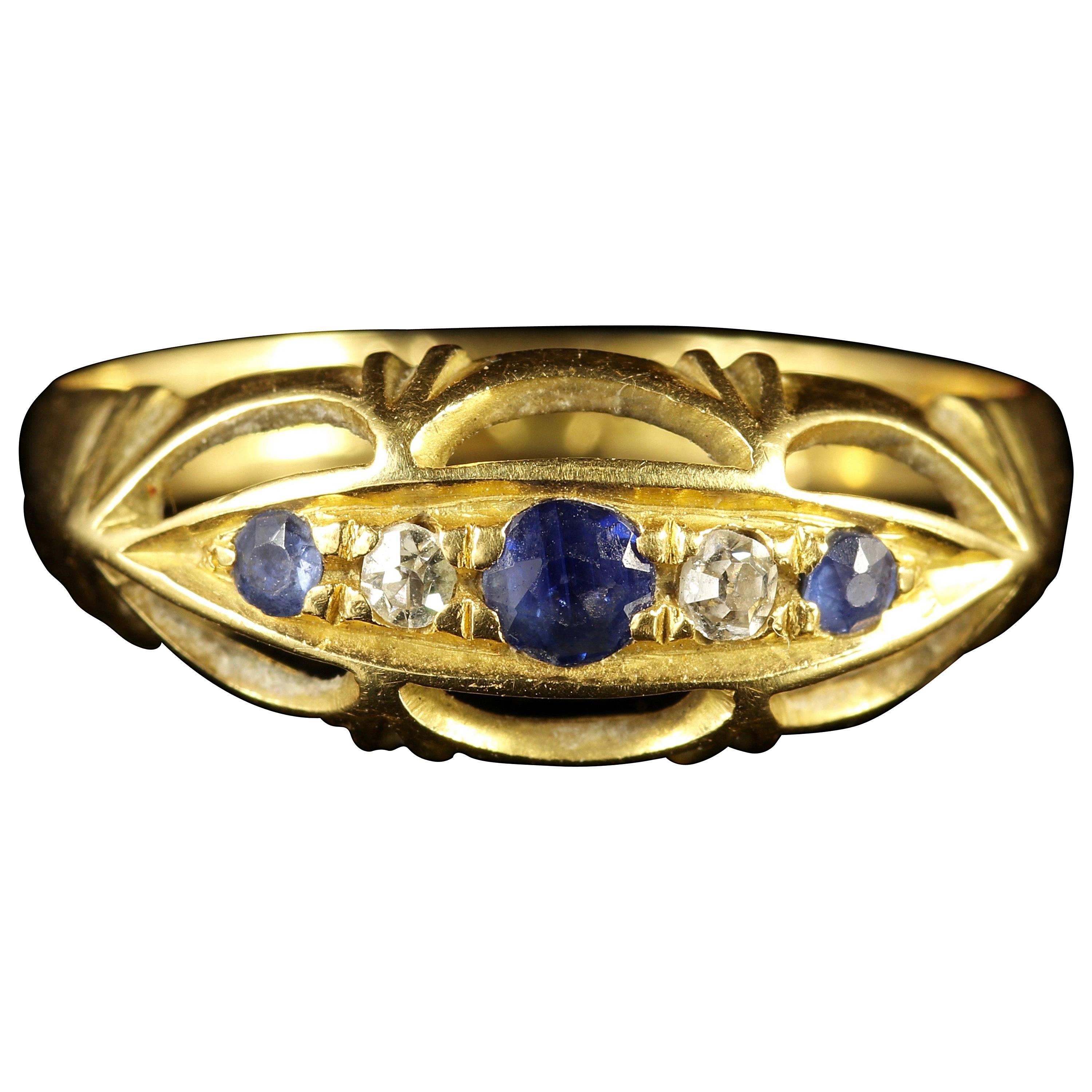 Edwardian Sapphire Diamond 18 Carat Gold Ring, 1915
