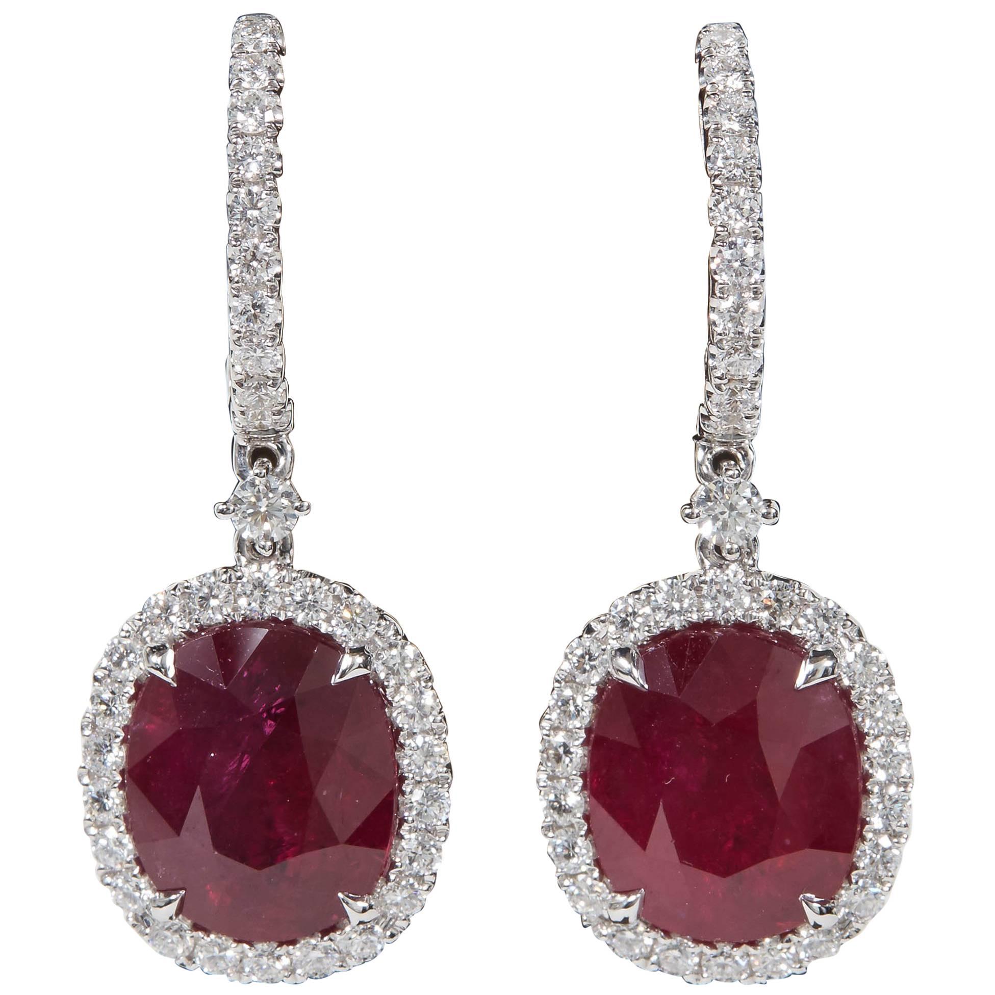GIA Certified Ruby and Diamond Drop Earrings
