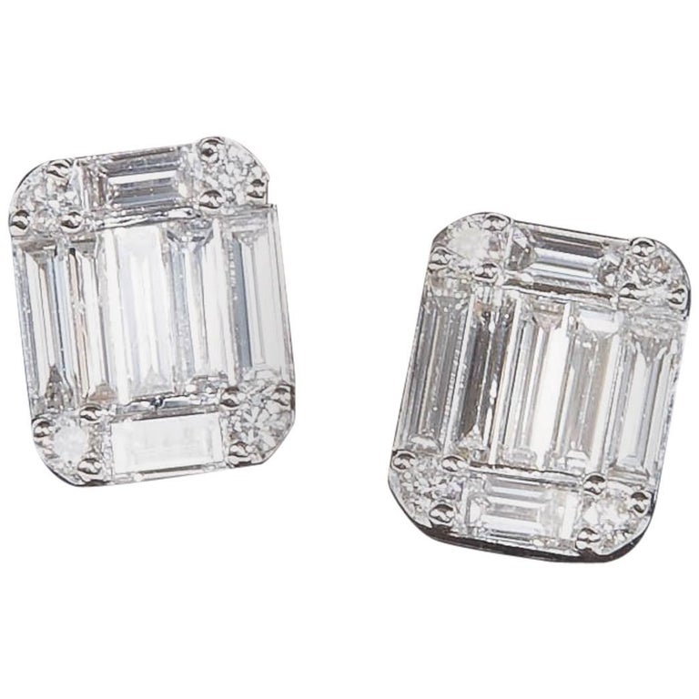 Emerald Cut Diamond Illusion Stud Earrings For At 1stdibs Emerald Cut Diamond Illusion Stud Earrings For