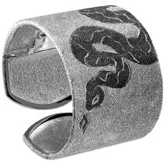 Alex Soldier Sterling Silver Platinum Textured Hinged Serpent Cuff Bracelet 9