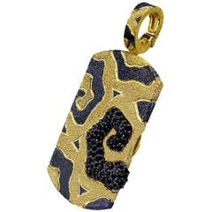 Black Spinel Silver Gold Platinum Textured Locket Tag Pendant Necklace on Chain 3