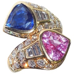 GIA Certified Pink and Blue Sapphire Ring with Diamonds 10