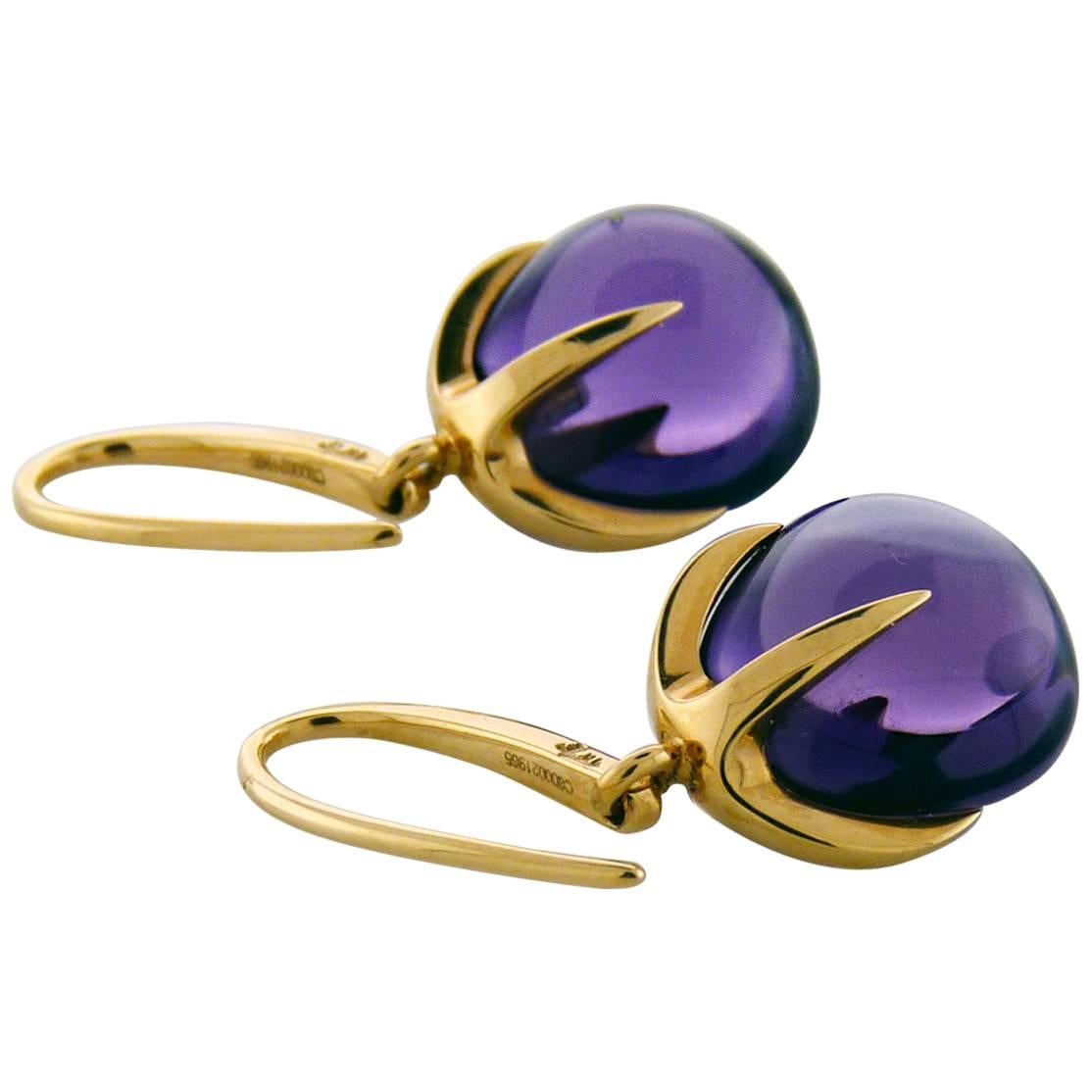 Amethyst 18 Karat Rose Gold Hook Dangle Earrings, Sign by Pomellato