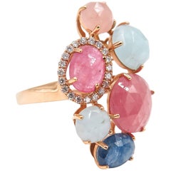 Multicolored Sapphire Diamond Rose Gold Ring