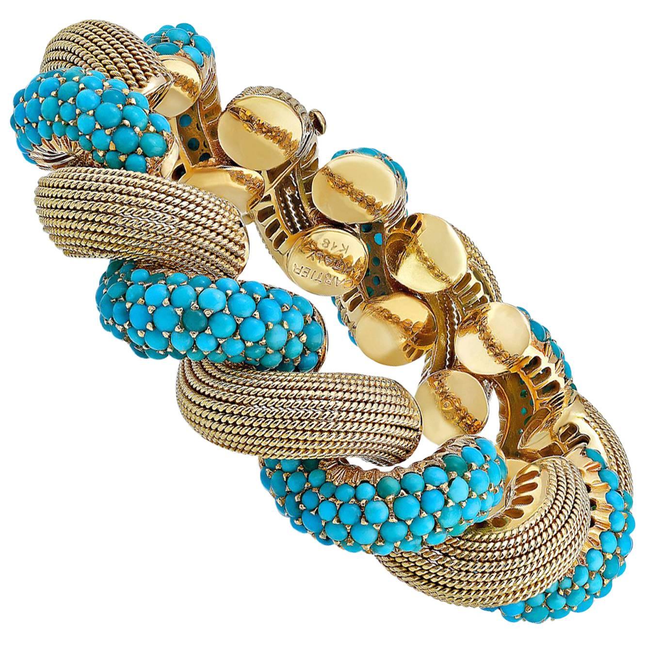 Cartier 1970s San Marco Turquoise Gold Bracelet