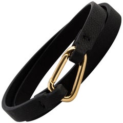 JvdF Black Leather and Yellow Gold Carabiner Clasp Bracelet