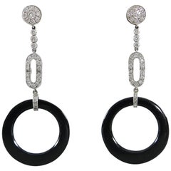 1920s Art Deco White Gold, Diamond, Onyx Drop Earrings 2