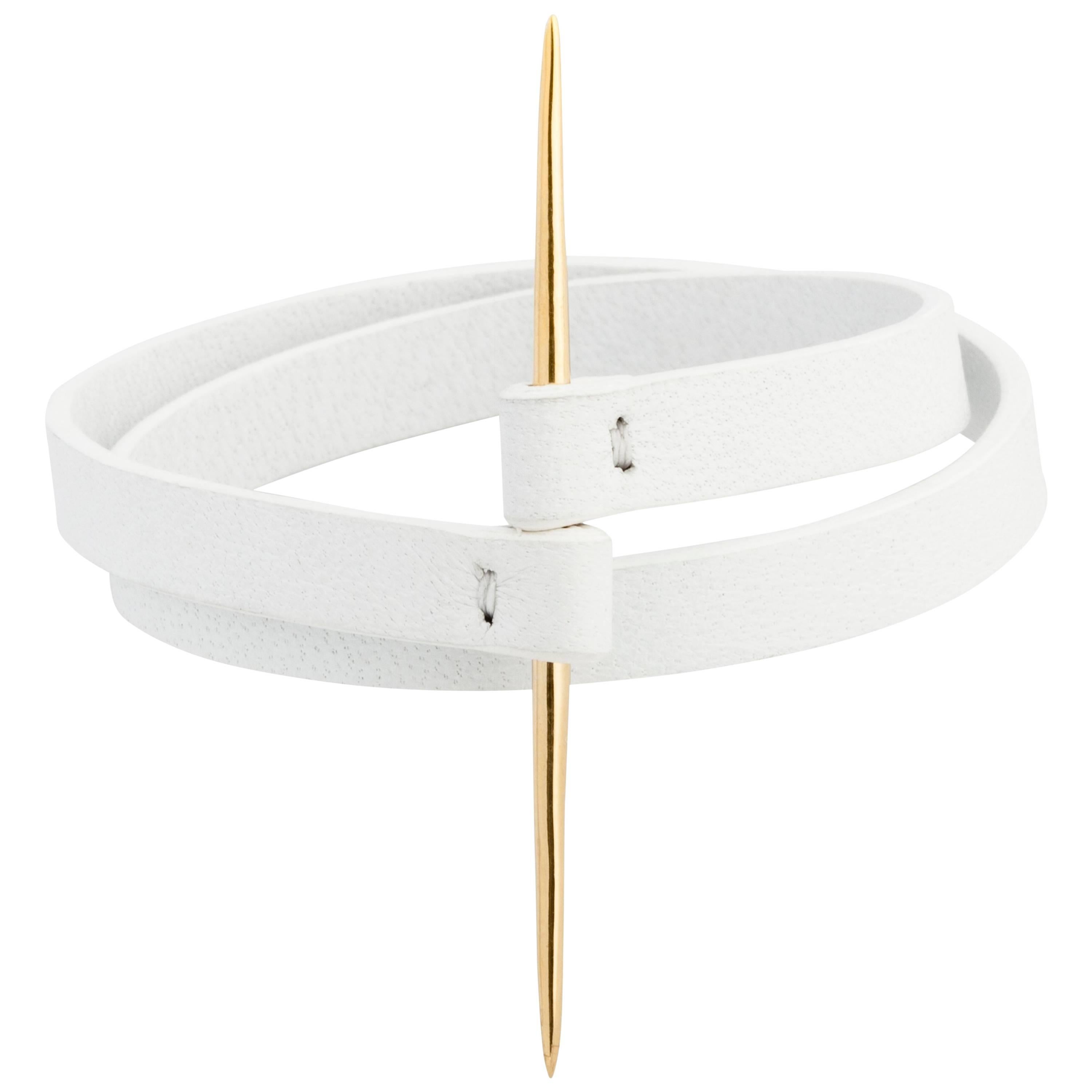 JvdF White Leather and Yellow Gold Toothpick Napkin Holder For Sale