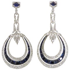 Art Deco 1920s Antique Platinum, Diamond, Sapphire Drop Earrings 9