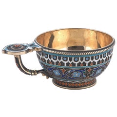 Russian Silver-Gilt Cloisonne Enamel Charka Mark of Khlebnikov