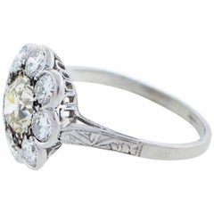 Unique Art Deco Light Fancy and White Diamond Cluster Ring in Platinum