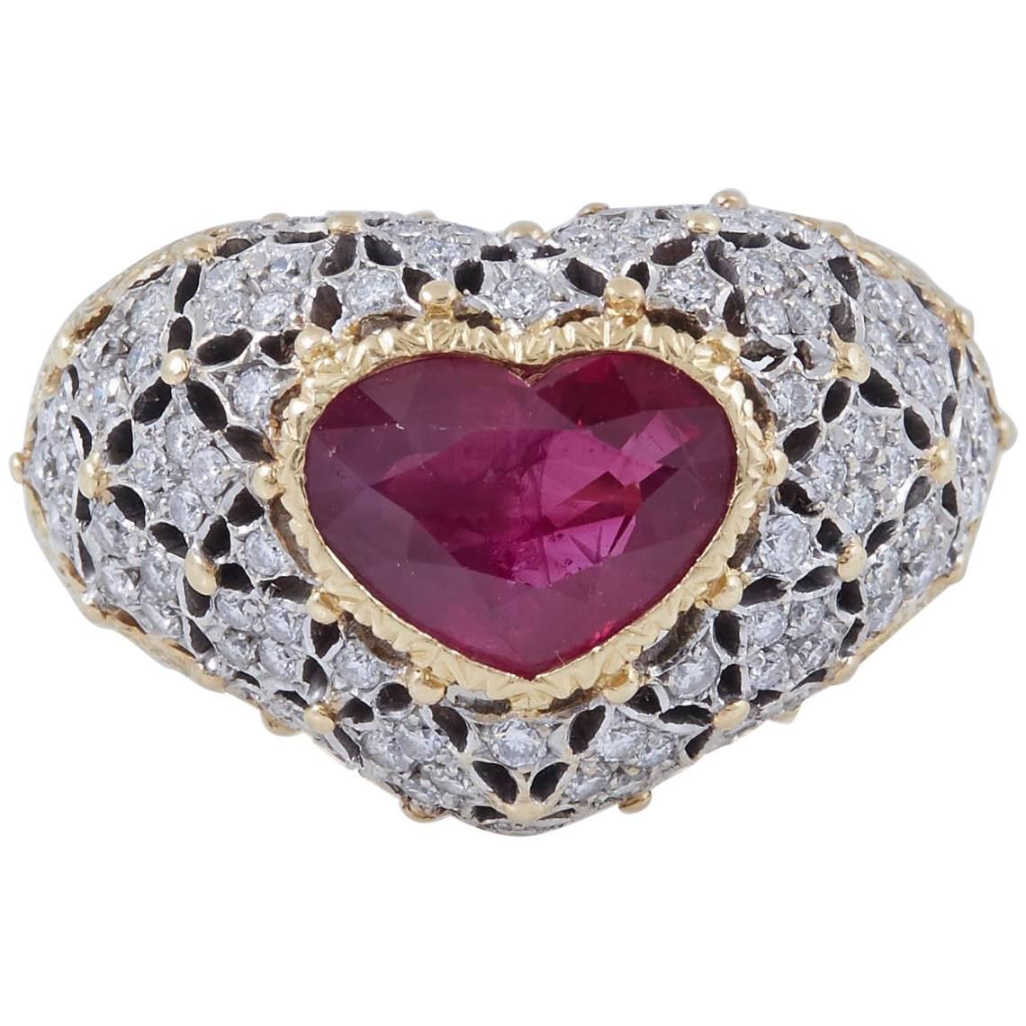 Gold Heart Ruby Diamond Ring by Buccellati