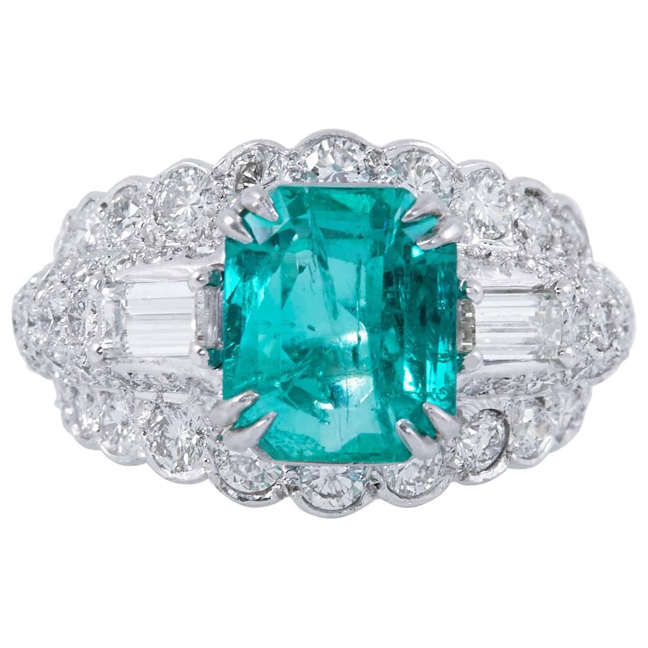 David Webb Green Emerald Diamond Ring For Sale