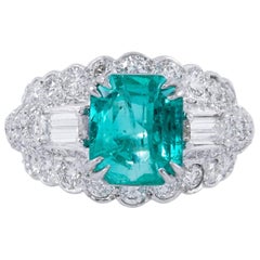 David Webb Green Emerald Diamond Ring