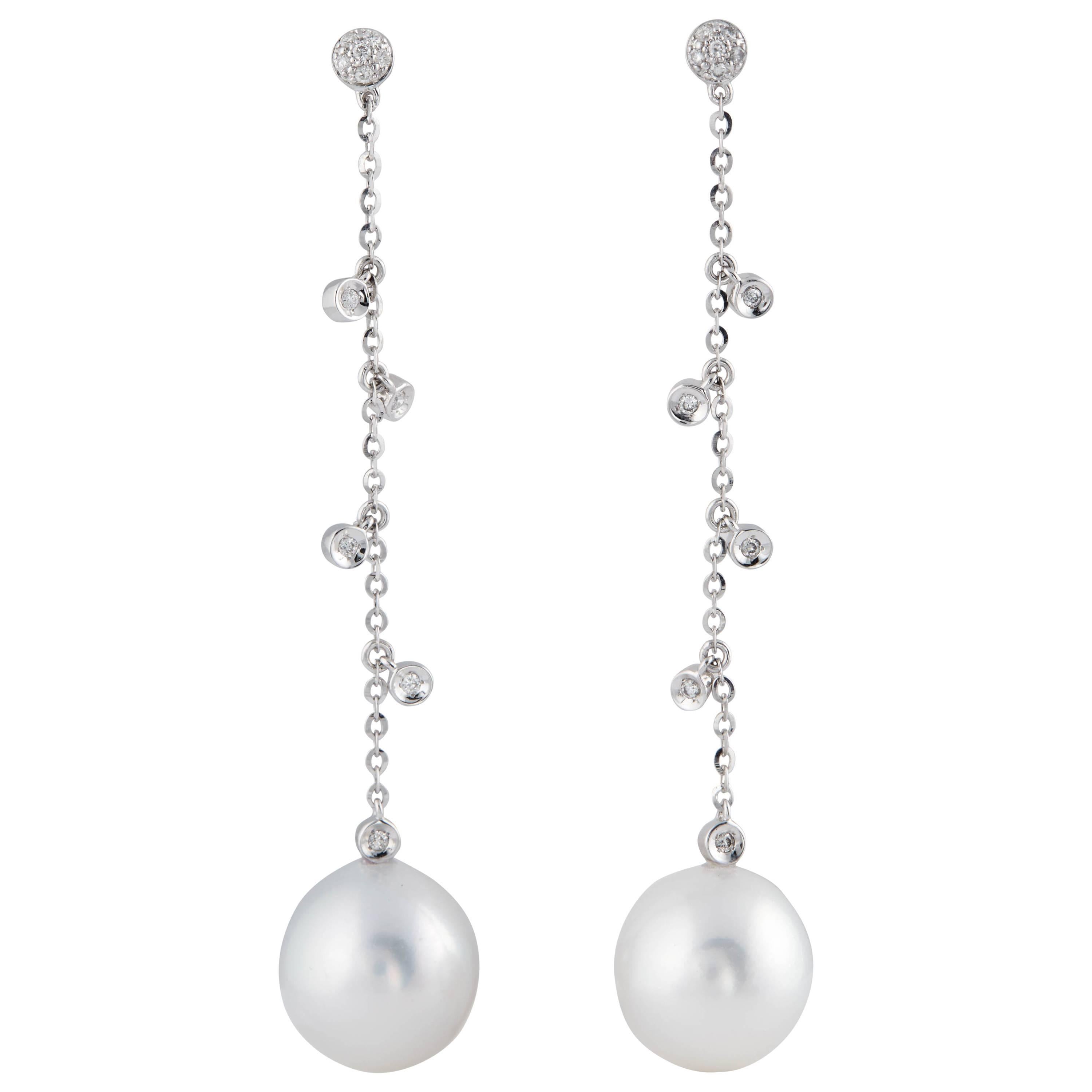 Dangling South Sea Pearl with Diamond Accent Earrings