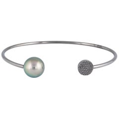 Bracelet perle de Tahiti diamant noir et blanc 0.14 carats or blanc 18K 11-12MM