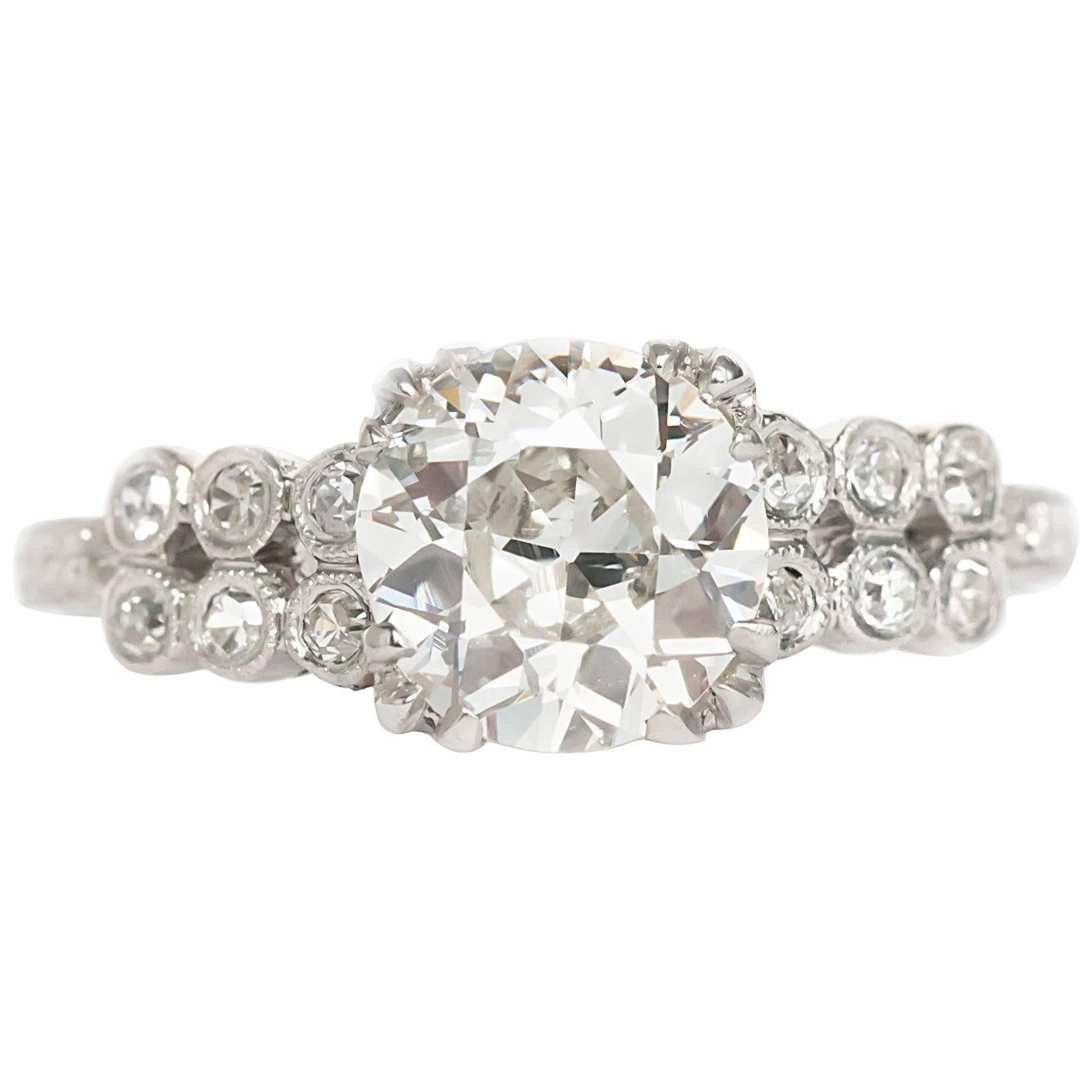1920 Art Deco Platinum GIA Certified 1.20 Carat Diamond Engagement Ring For Sale