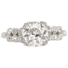 Antique 1920 Art Deco Platinum GIA Certified 1.20 Carat Diamond Engagement Ring