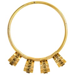 Retro Gold Torque Necklace with Citrine-Set Geometric Pendants 8