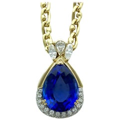 14.10 Carat Tanzanite Diamond Gold Pendant Necklace 7