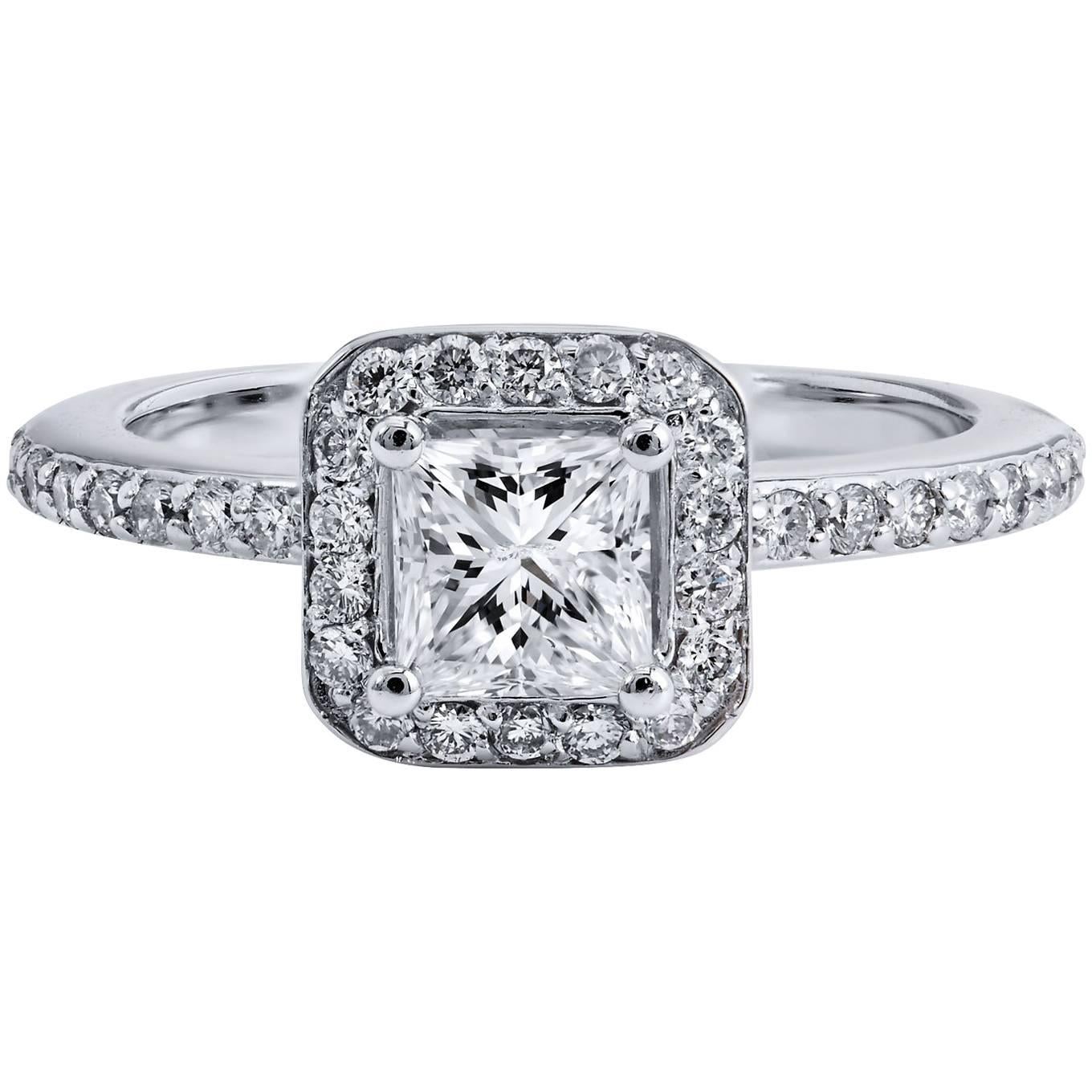 H & H 0.54 Carat Diamond Engagement Ring with Pave Diamond Halo