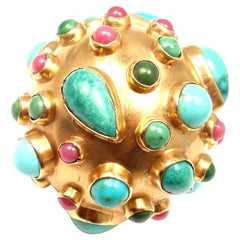 Ruby Turquoise Large Yellow Sputnik Pendant from Estate of Jackie Collins