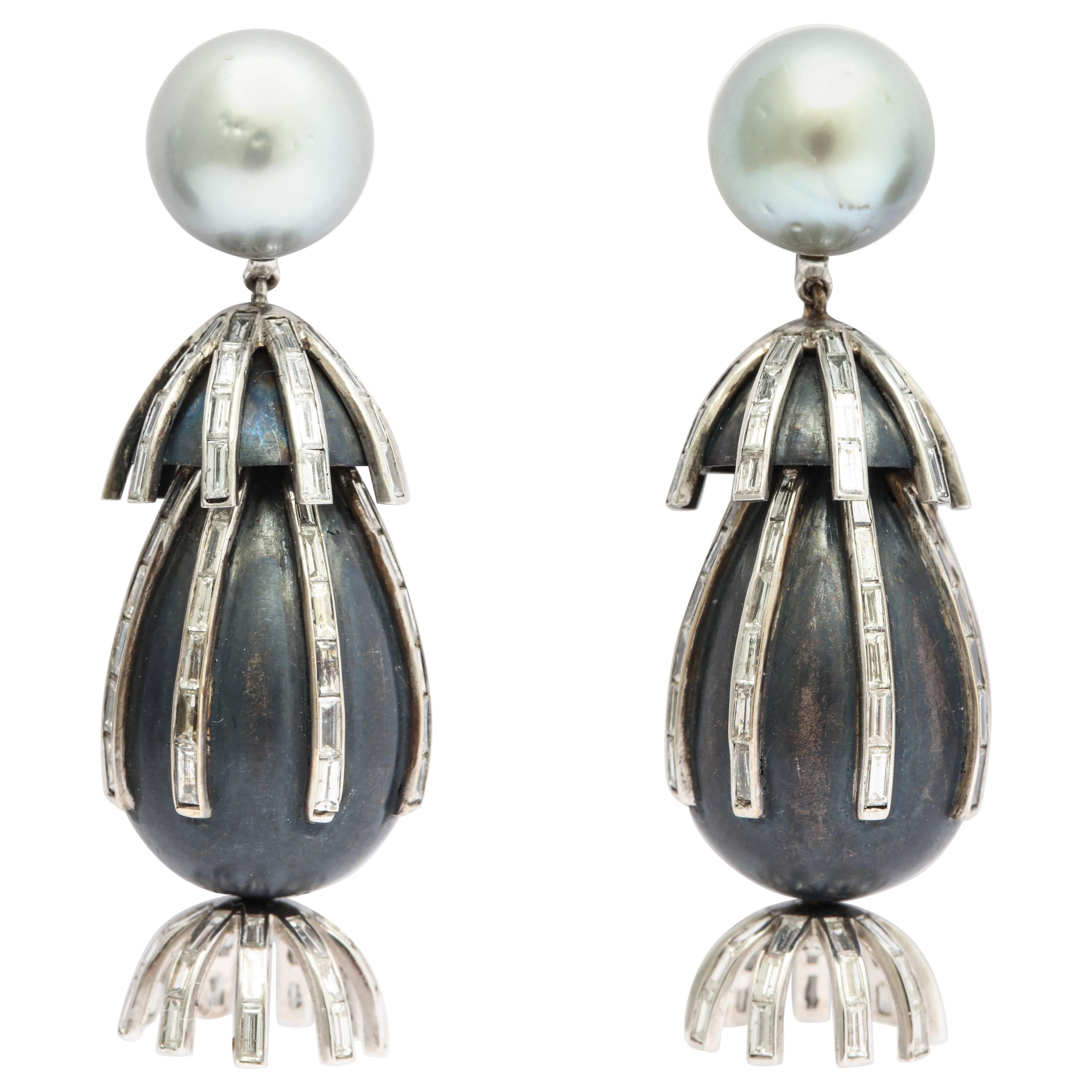 Marilyn Cooperman "New Years Eve" Pearl and Diamond Earrings