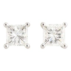 White Gold Princess Cut Diamond Earrings 1.44 Carat